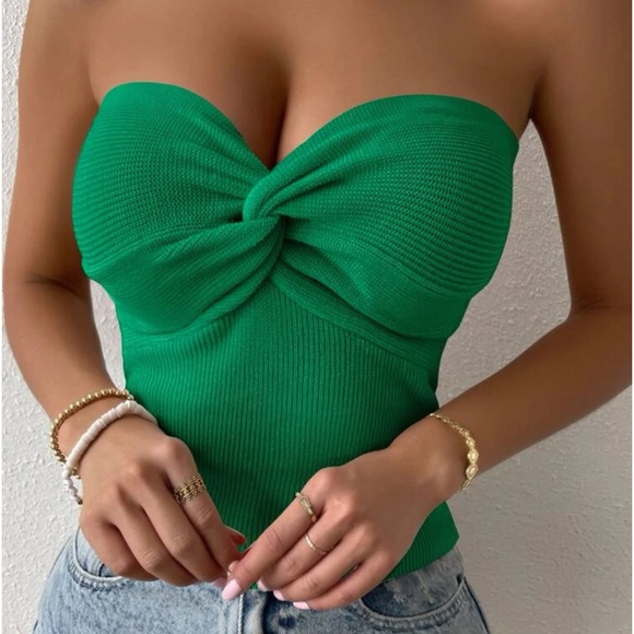 Boho Knit Bandeau Twisted Front Cropped Tube Top - Picture 12 of 16